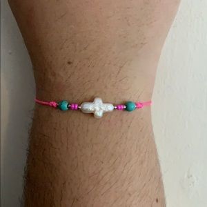 Alvaro Avila Bracelet Neon Pink with Pearl Cross